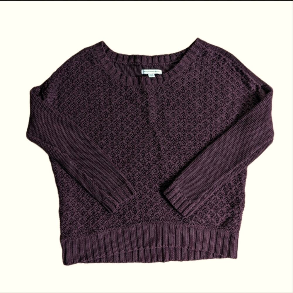 American Eagle Outfitters Classic Knit Crew Neck Cropped Purple Sweater